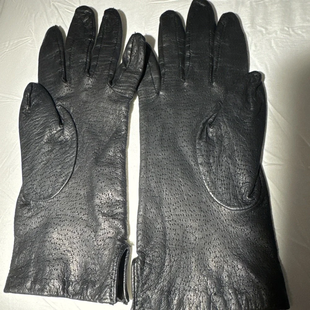 Fownes Gloves Women Size 6.5‎ Black Leather Dress # WPL9522 Full Acrylic Lined